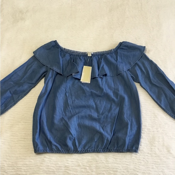 Michael Michael Kors off the shoulder denim ruffle top size large new with tag - Picture 3 of 10